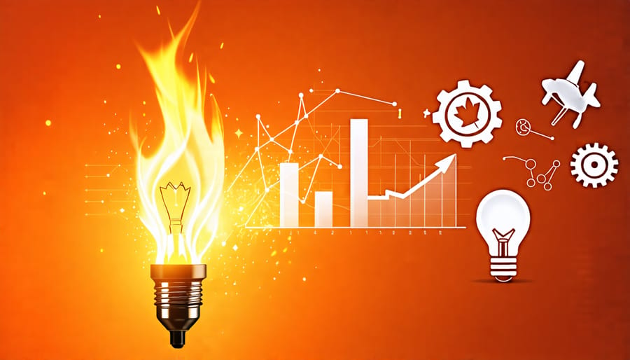 Conceptual illustration of a burning torch with entrepreneurial icons emerging from the flame, symbolizing the drive and passion of Canadian small business owners.