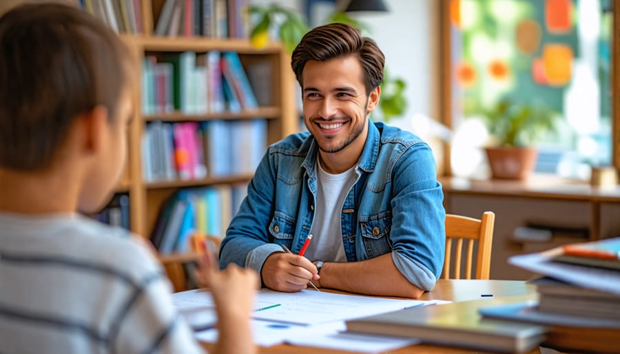 Tutor providing personalized instruction to a happy student