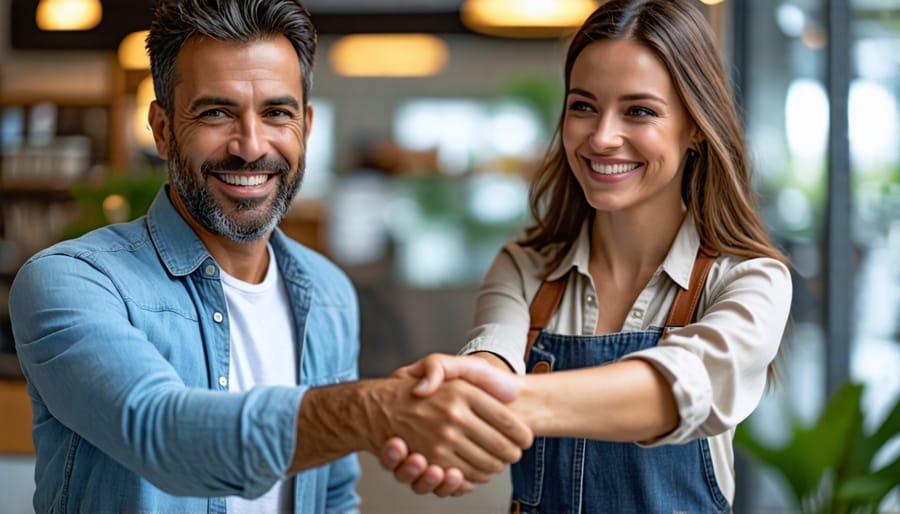 Partnership between two local small business owners represented by a handshake