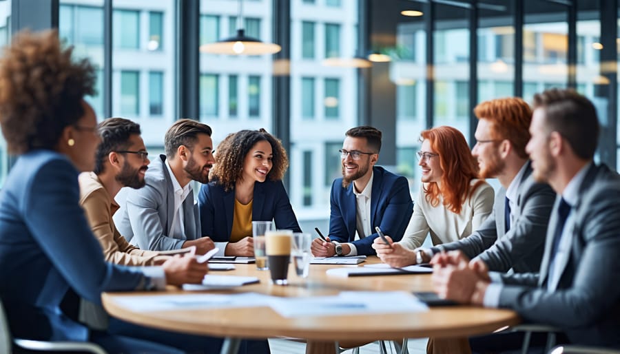 Business professionals engaging in a discussion about account-based marketing strategies