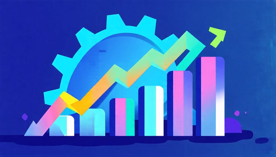 Illustration showing growth bars and gears symbolizing business scaling