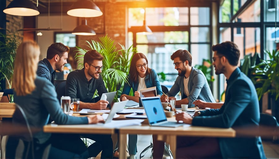 Team of a Canadian tech startup discussing global market strategies