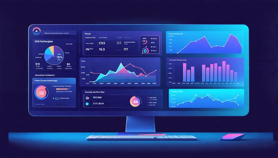 A digital dashboard showcasing analytics and data visualization tools for marketing