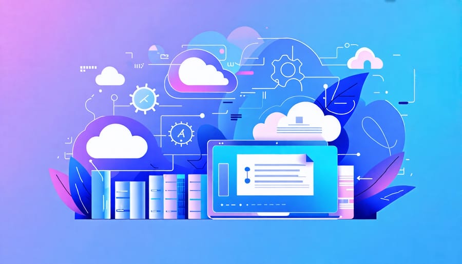 Illustration of digital transformation components including cloud computing, artificial intelligence, and Internet of Things