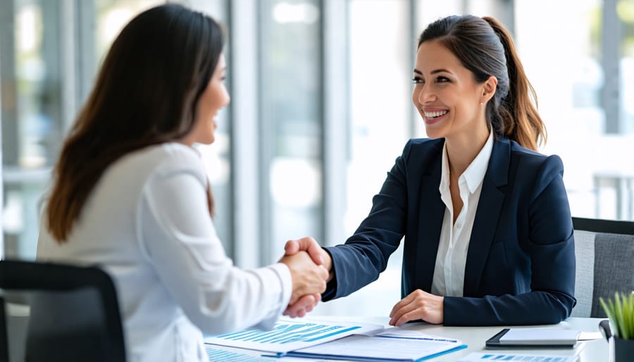 Woman entrepreneur receiving mentoring from financial professional