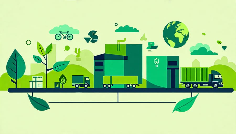 Eco-friendly supply chain with green products and sustainable delivery.