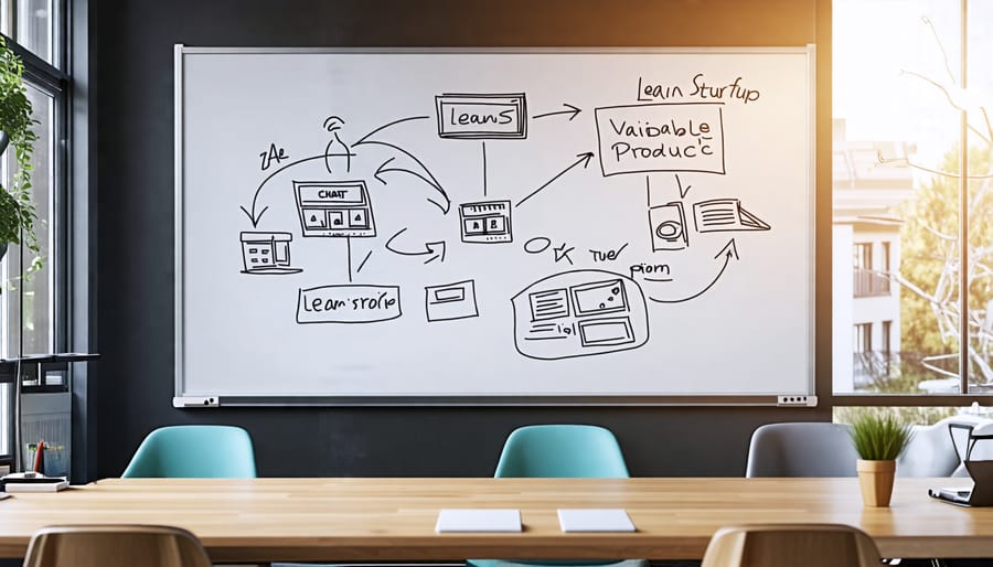 Hand sketching a minimal viable product concept on a whiteboard