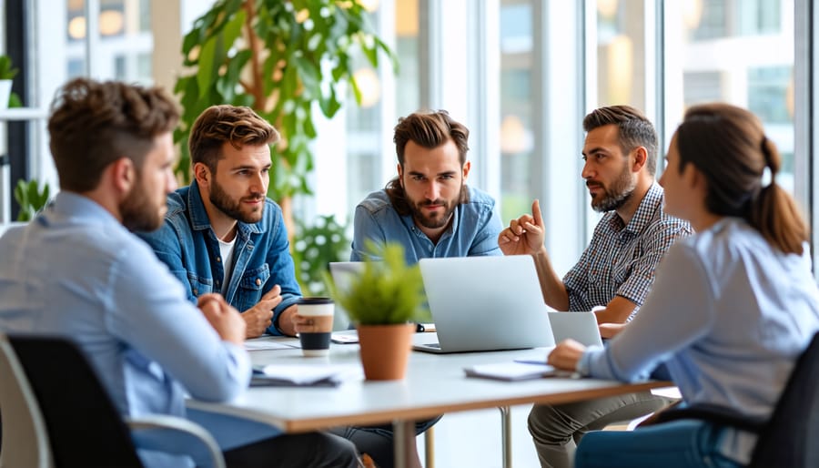 Small business team engaging in open communication during a meeting