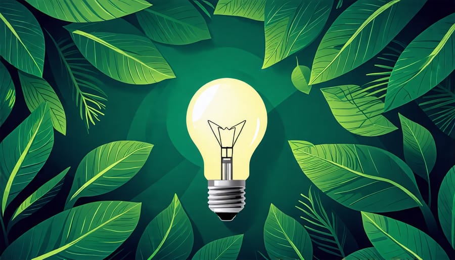 Green leaves forming a lightbulb shape, symbolizing sustainability